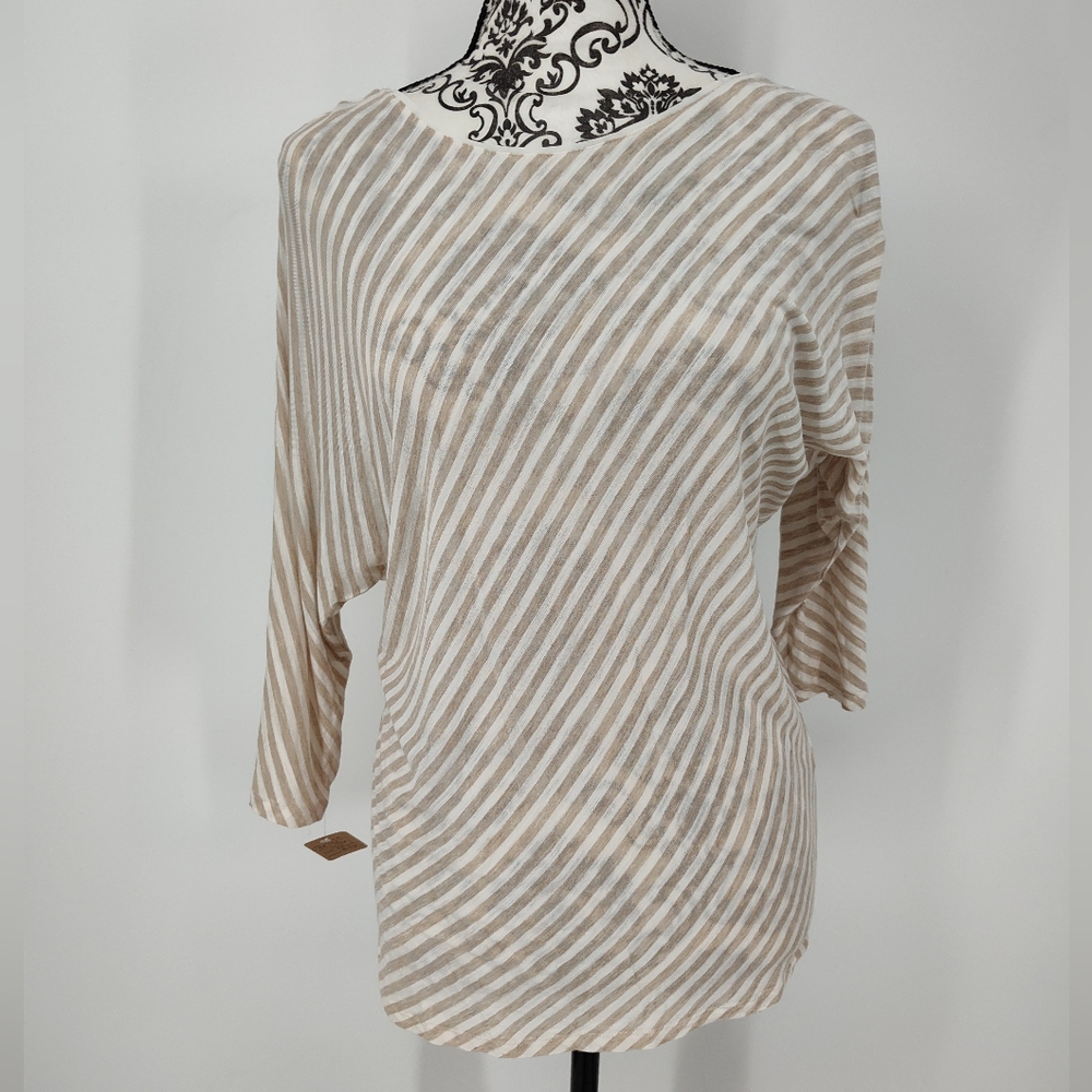 White House Black Market Beige Striped 3/4 Sleeve Dolman Top Women's Small
